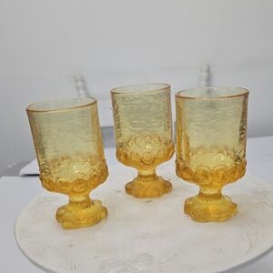Vintage Set Of 3 Tiffin Franciscan Madeira Goblets Amber Yellow Footed Glassware